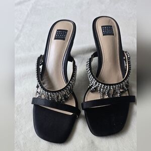 White House Black Market Black Heels with Crystal Embellishments